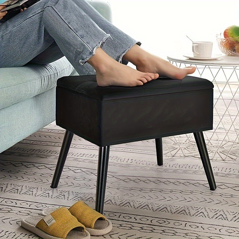 20" Ottoman With Storage - Makeup Vanity Bench With Flip Top Storage, Wood Legs, Upholstered Tufted Storage Ottoman Side Table, Footrest Entryway Stool For Bedroom Living Room.