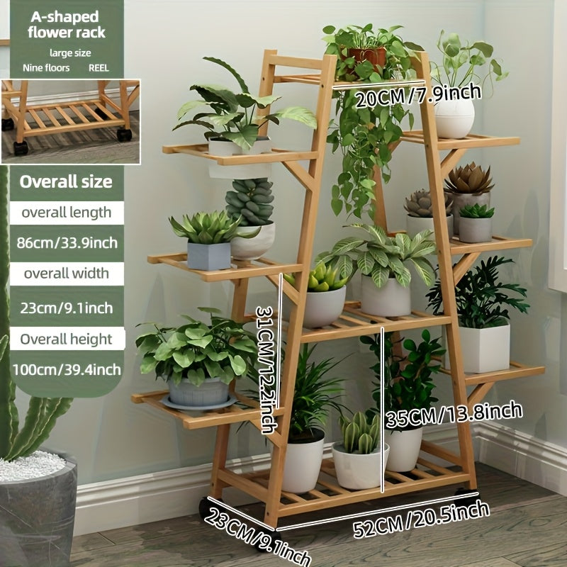 3-Tier Wooden Plant Stand with Wheels - Mobile Indoor/Outdoor Rolling Shelf for Potted Plants, Space-Saving A-Frame Design, Rustic Home Decor & Gardening Tool Organizer, Durable Wooden Construction