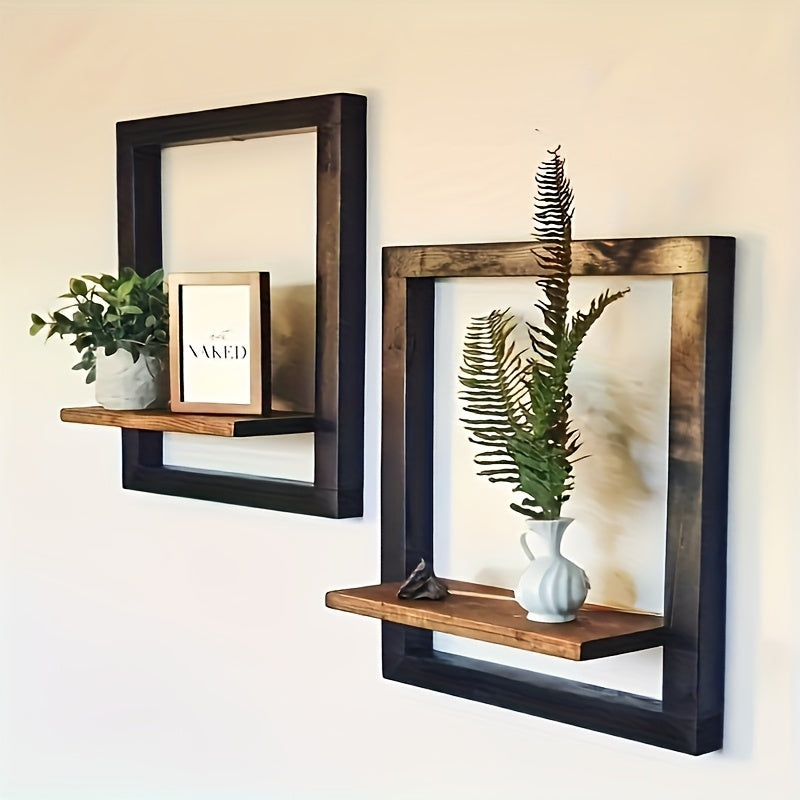 2pcs Solid Wood Floating Shelves Set | Modern Wall Shelves for Living Room, Bedroom & Office Decor | Easy Installation No Drilling | Display Books, Plants, Photo Frames | Rustic Industrial Wall Storage Solution