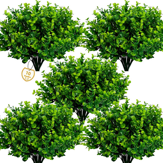20pcs Artificial Greenery Plants Outdoor UV Resistant Fake Plants Boxwood Shrubs Grass, 20 Bundles for Farmhouse Home Garden Office Patio Backyard Wedding And Indoor Outdoor Decoration
