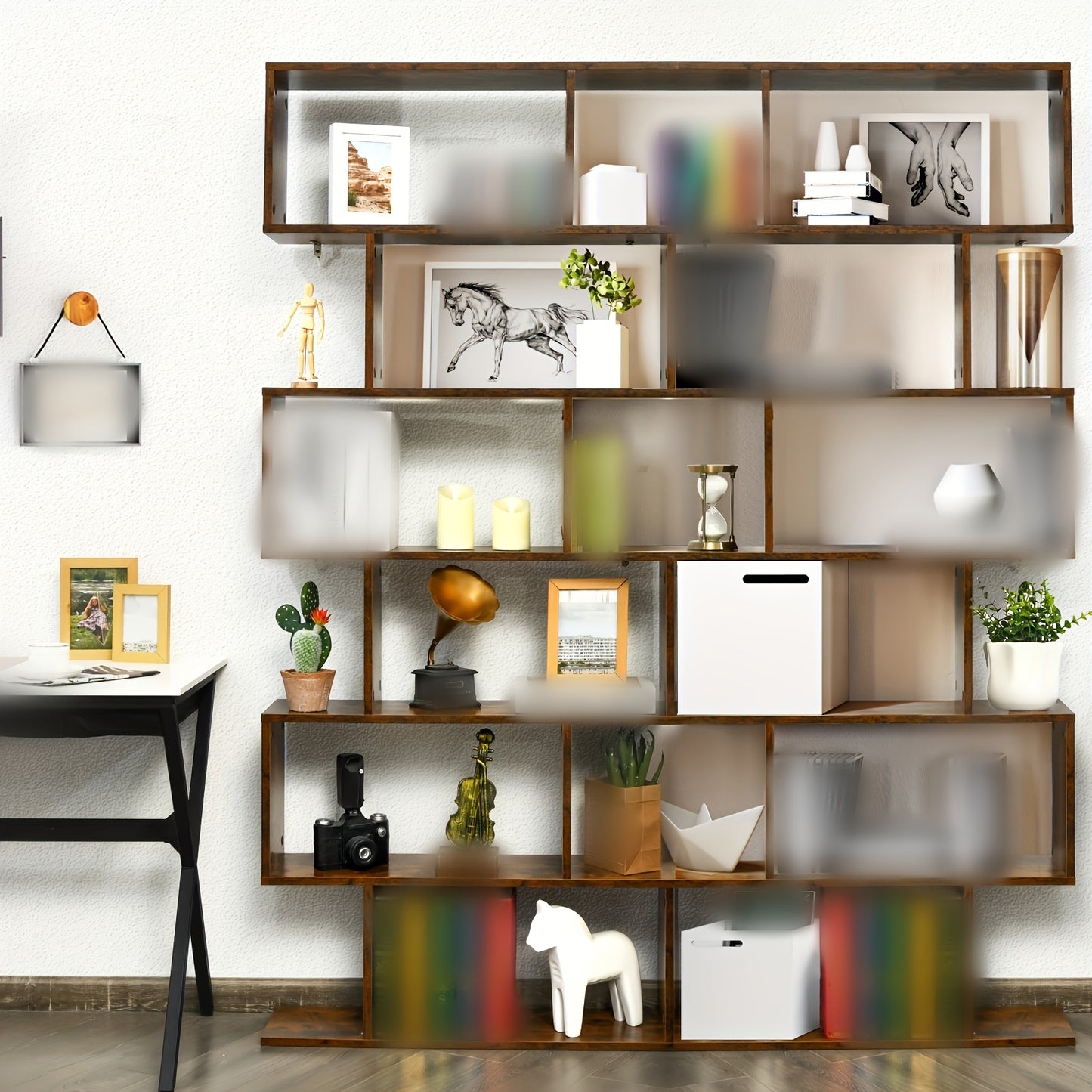 6-Tier S-Shaped Bookshelf - Modern Hardwood Display Shelving Unit with Anti-Tip Design, 75" Height, 44 lbs Weight Capacity, Perfect for Living Room, Study, or Bedroom Decor, Bookshelf Decorations