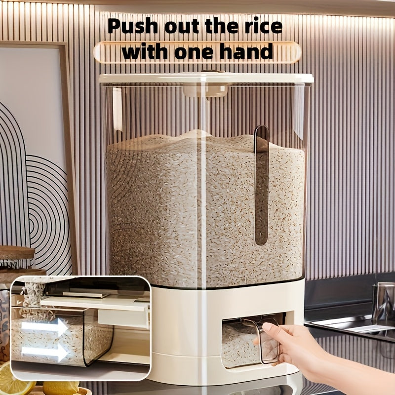 14/25lb Automatic Rice Dispenser with Cup, Large Capacity, Moisture-Proof And Sealed Rice Storage Container, Suitable for Rice, Grains, Flour, Pet Food, And Other Kitchen Supplies