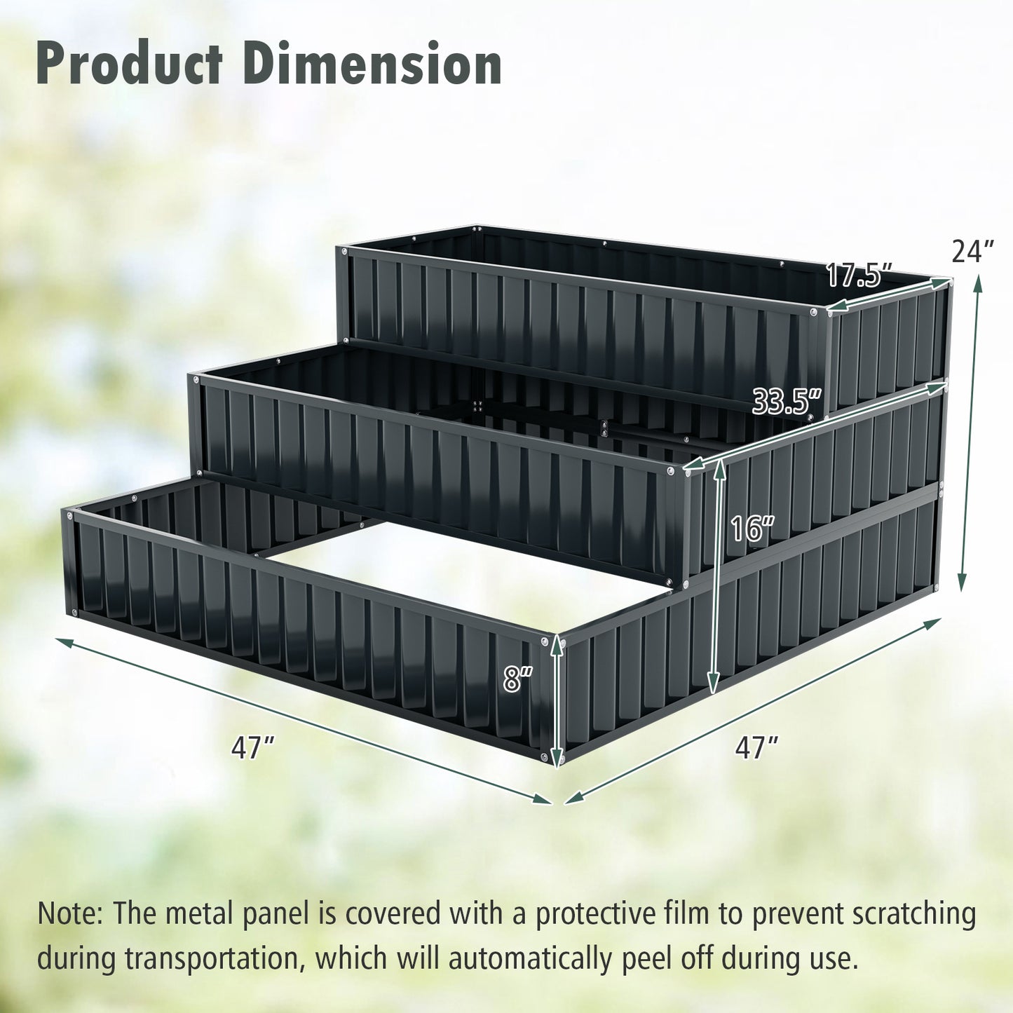 3-Tier Raised Garden Bed, 47" x 47" x 24" Heavy-Duty Metal Outdoor Planter Box w/ Open-ended Base, Elevated Planter Box for Vegetable Fruit Flower Herb, Patio Garden Backyard Raised Bed Kit