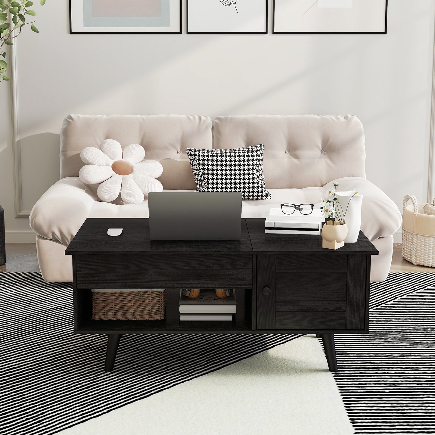 Adjustable Lift-Top Coffee Table with Hidden Compartment & Gas Struts, 18"-23.5" Height, Engineered Wood & MDF Storage Console Table for Living Room, Home Office, Bedroom - Black, Coffee Table for Living Room, Modern Furniture, Durable Construction
