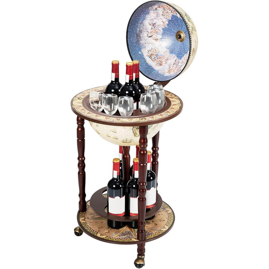 Wine Bar Cabinet, Italian Replica Bar Cart with Wheels and Liquor Bottle Shelf, Solid Wood Wine Bar Stand for Home, Kitchen, Bar, Pub (Cream White)