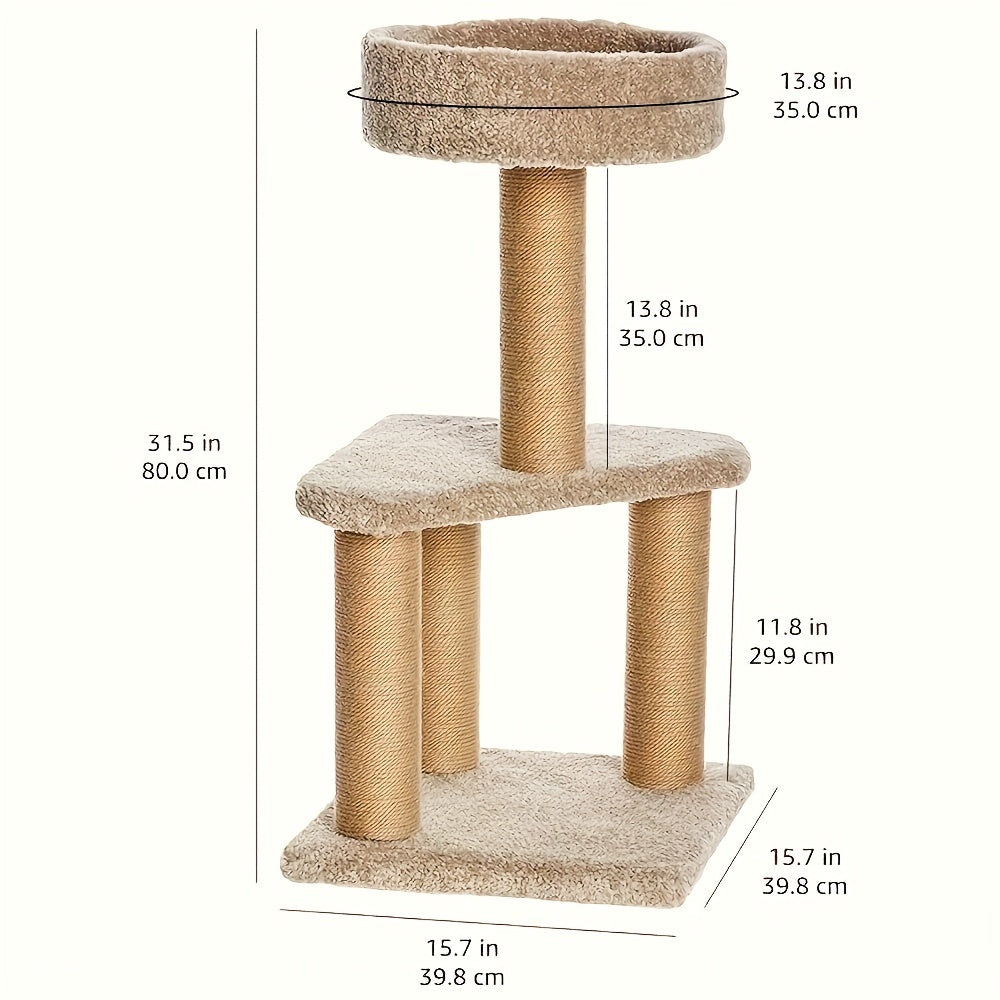 15.7 x 31.5 Inches Beige Cat Tree Indoor Climbing Activity Tower with Scratching Posts, Medium