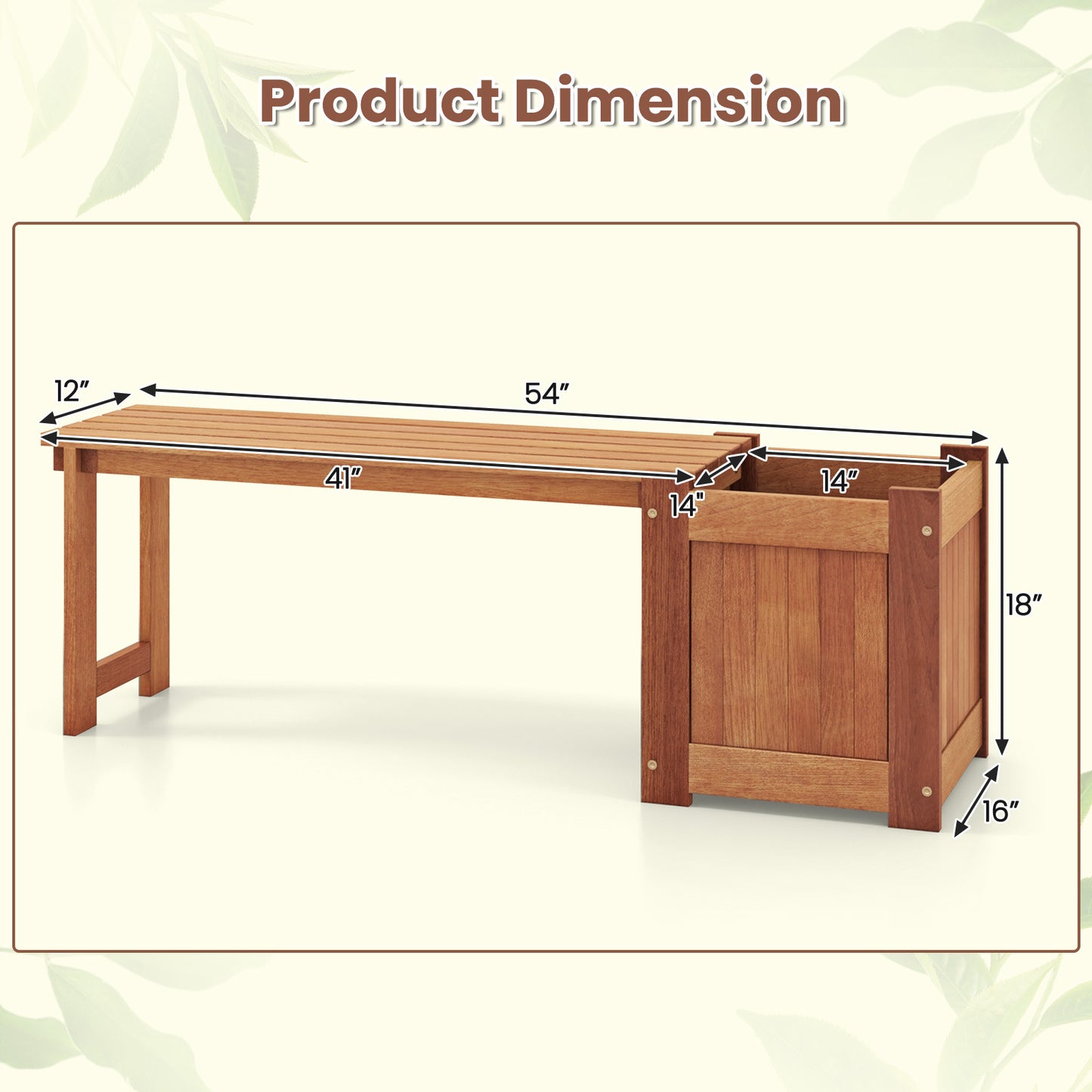 Hardwood Flower Box w/ Bench, Outdoor Raised Garden Bed w/ Spacious Seat, Open-ended Bottom, Perfect for Herbs, Fruits, Vegetables, 2-in-1 Planter Bench for Patio, Backyard, Garden