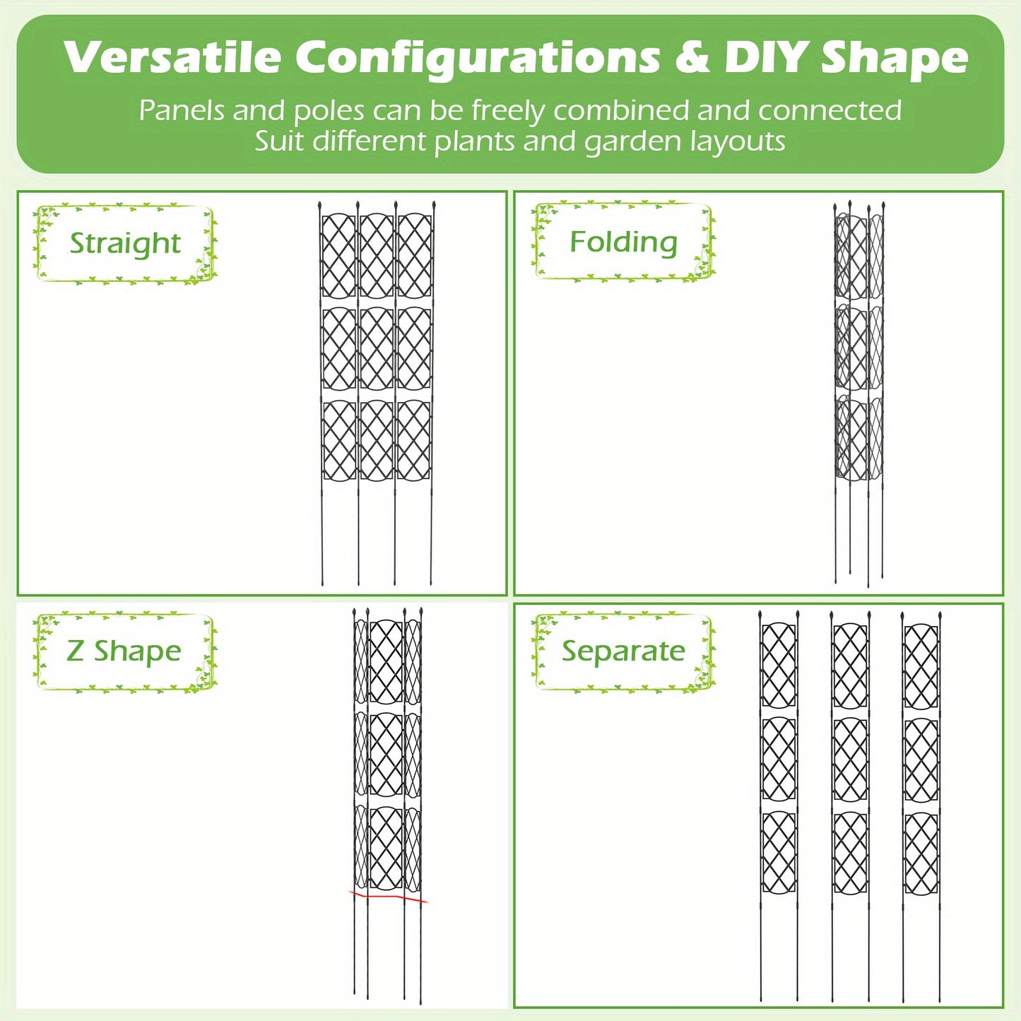 3-Pack Garden Trellis for Climbing Plants - Adjustable Height 32"-64" Rustproof PE-Coated Steel, Flexible Lattice Design for Roses, Vines, Privacy Screen - Indoor/Outdoor Use with Spiked Legs & Easy Assembly, Outdoor Trellis for Climbing Plants