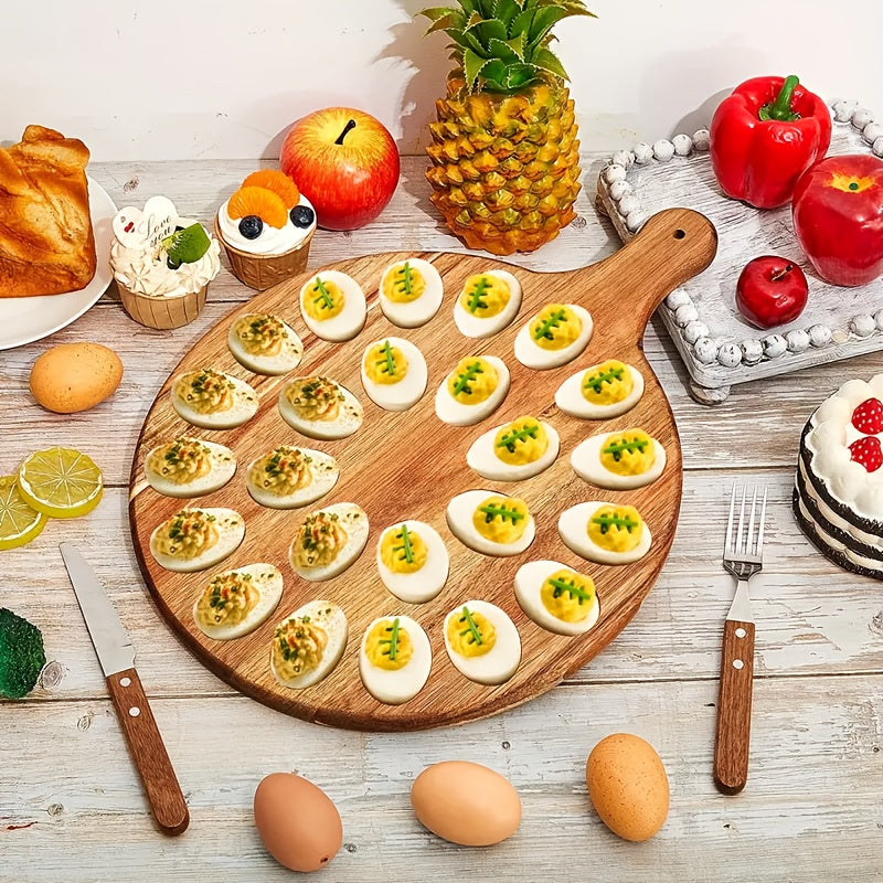 Acacia Wood And Bamboo Egg Platter: Premium 24-Hole Round Charcuterie Board For Artisanal Cheese, Gourmet Meats, And Elegant Deviled Eggs - A Must-Have For Every Kitchen And Dining Experience