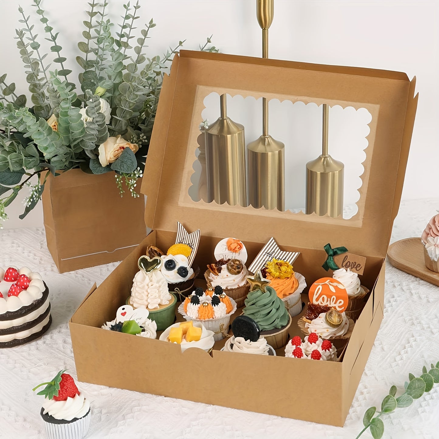 24/48/96pcs Brown Cupcake Containers - Kraft Bakery Carrier Boxes with Windows, Holds 12pcs Cupcakes, 13x10x3.5in, Includes Cardboard Inserts, Perfect for Christmas Gift Boxes, Muffins And Pastries