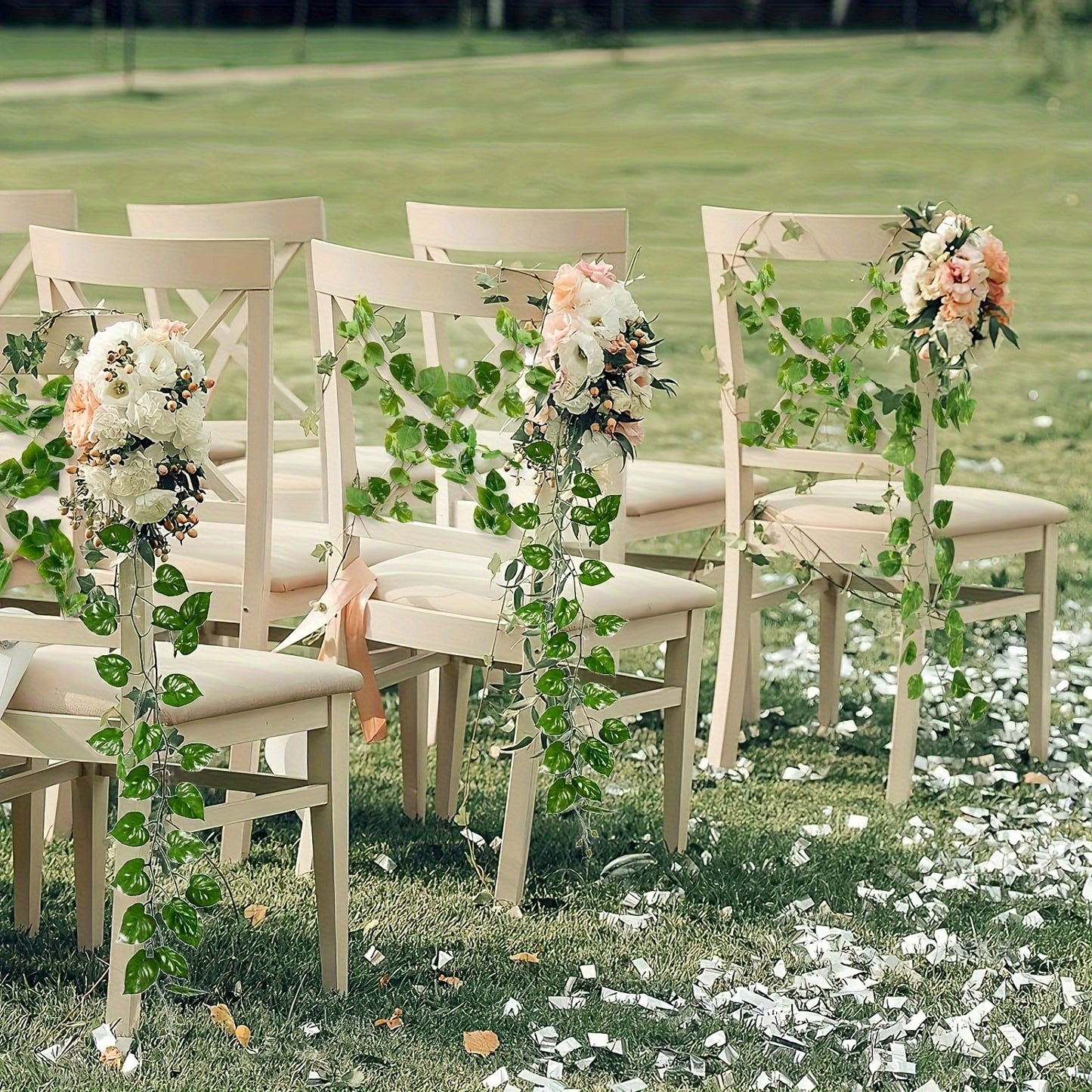 Realistic Artificial Ivy Garland , Lush Green Vines with Dense Foliage, No Maintenance Decor for Wedding, Home, Party, Patio - Durable Plastic Ivy Garland, Party Embellishments, Natural Look Foliage, Easyhang Design, Wedding Decoration, Hanging Greenery