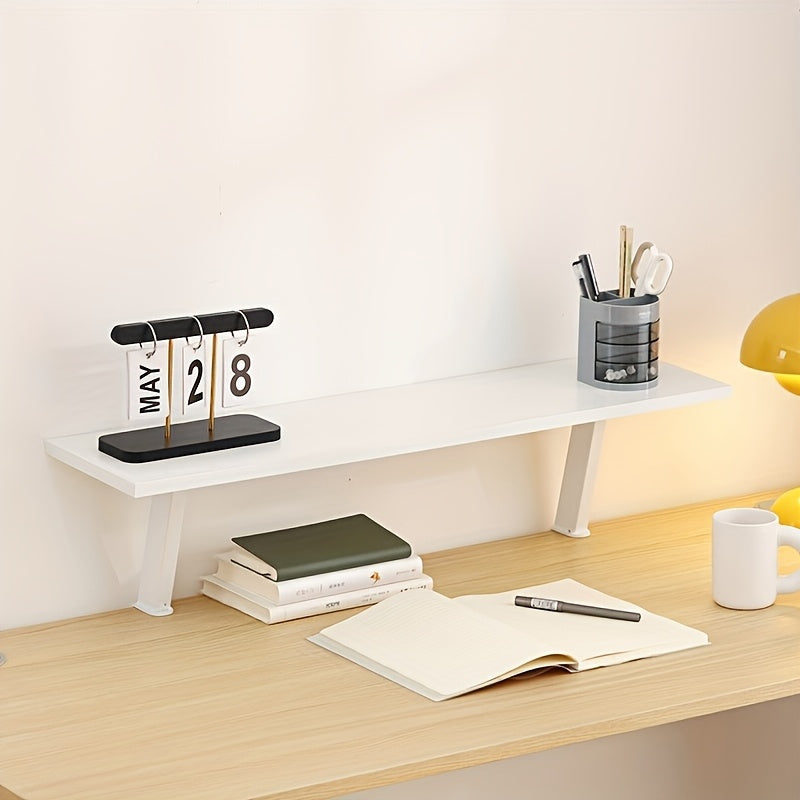 1pc Wooden Floating Desk Shelf | Rectangular Multi-Level Countertop Storage Rack, No-Drill Mount Organizer | Modern Wooden Shelf, Student Storage Rack for Youngsters, Students, Home Office
