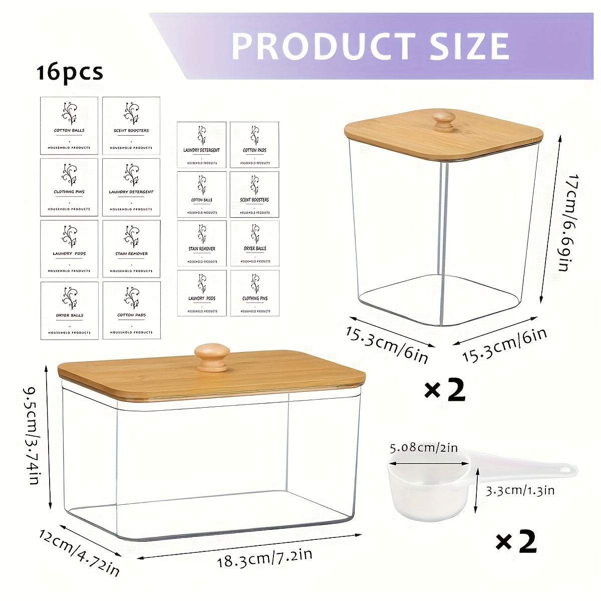 3 Pack Clear Laundry Storage Containers - Organization Set With Lids, Labels For Detergent, Dryer Sheets | Home Organization Bins, Canisters