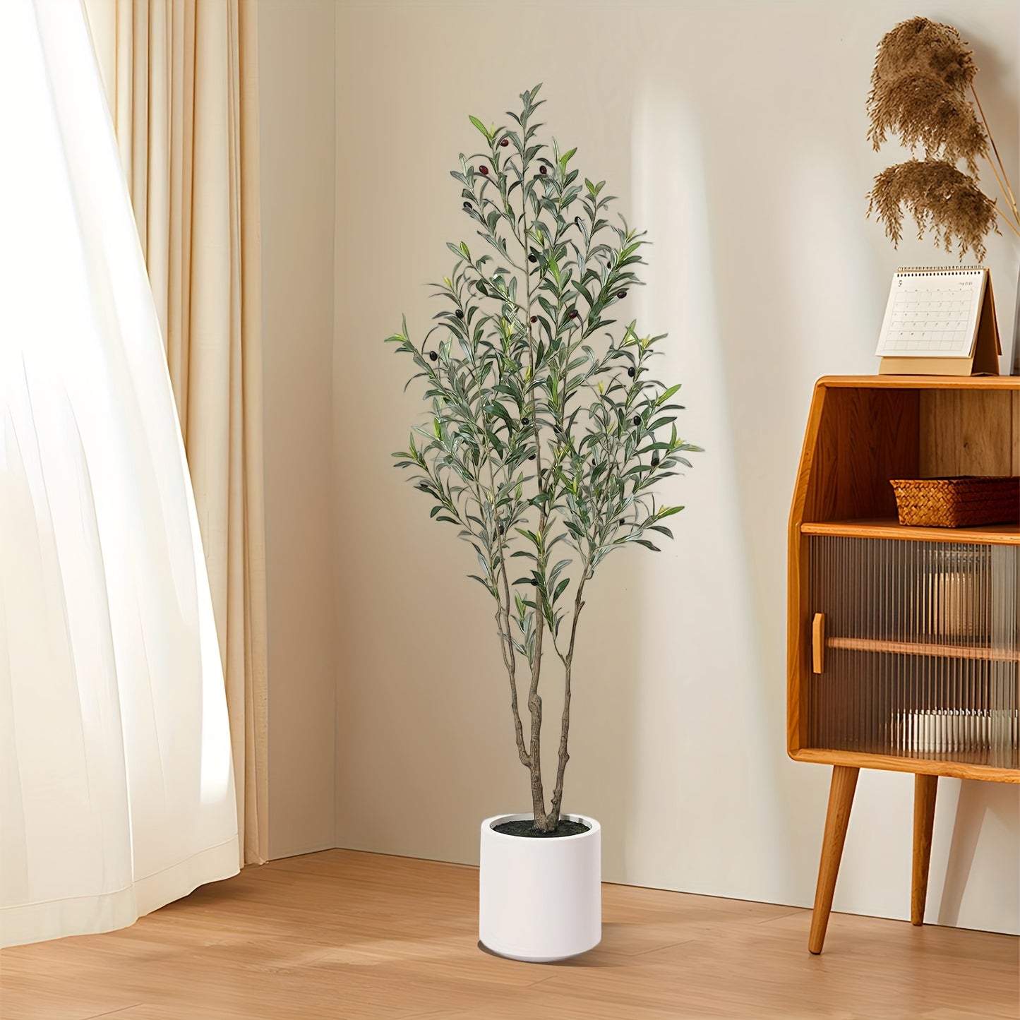 Artificial Olive Trees, 5/6/7 Ft Tall Fake Olive Trees For Indoor, Faux Olive Tree, Large Olive Plants With White Planter For Home Decor And Housewarming Gift