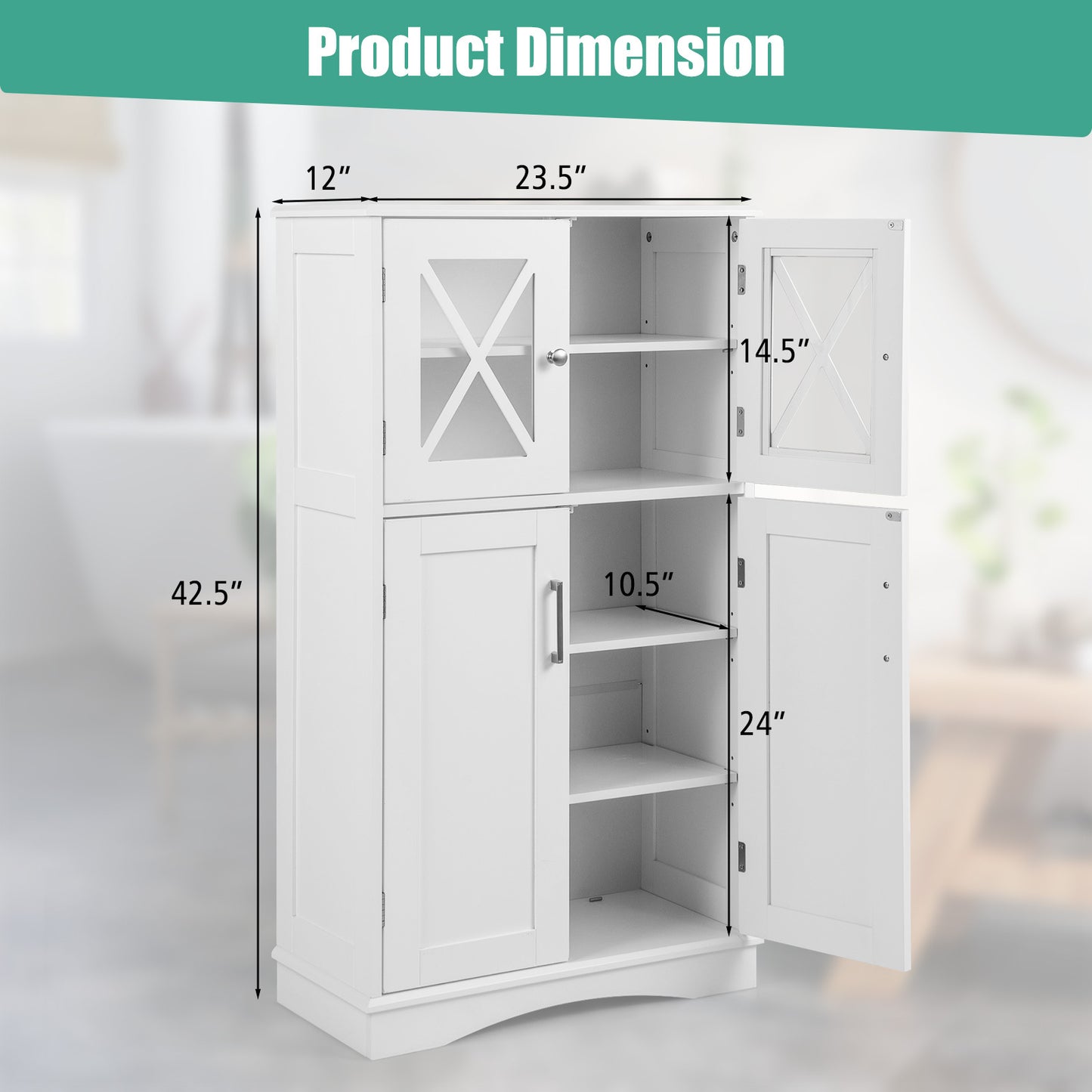 Bathroom Storage Cabinet Linen Storage Cabinet with Doors and Adjustable Shelves