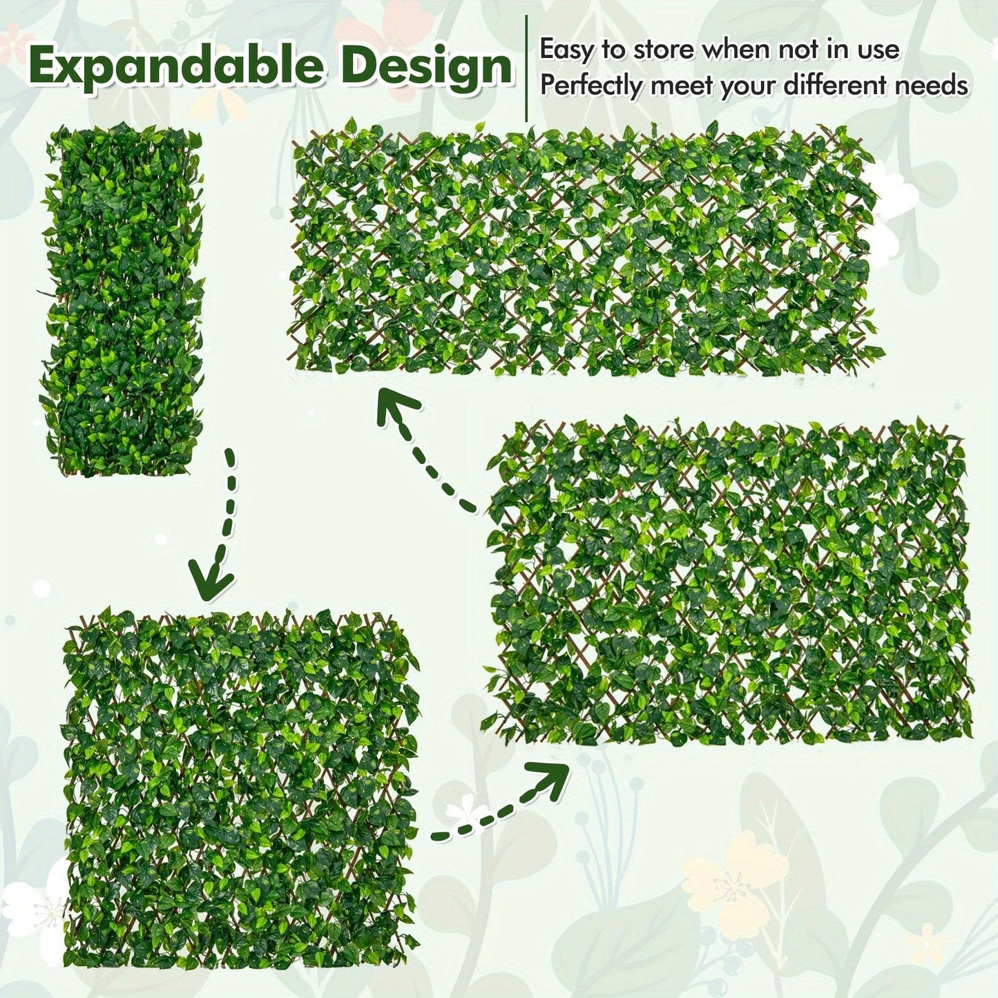 Expandable Fence Privacy Screen Decorative Faux Ivy Fencing Panel for Backdrop, Patio Partition, Balcony Screening, Naturallooking Screen, Lush Greenery Panel, Lightweight Privacy Wall, Durable Faux Plant Material, Artificial Hedge Panel