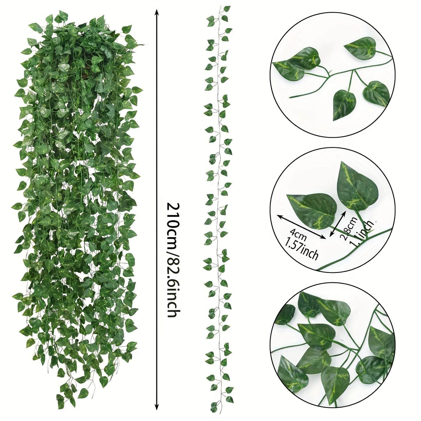 Realistic Artificial Ivy Garland , Lush Green Vines with Dense Foliage, No Maintenance Decor for Wedding, Home, Party, Patio - Durable Plastic Ivy Garland, Party Embellishments, Natural Look Foliage, Easyhang Design, Wedding Decoration, Hanging Greenery