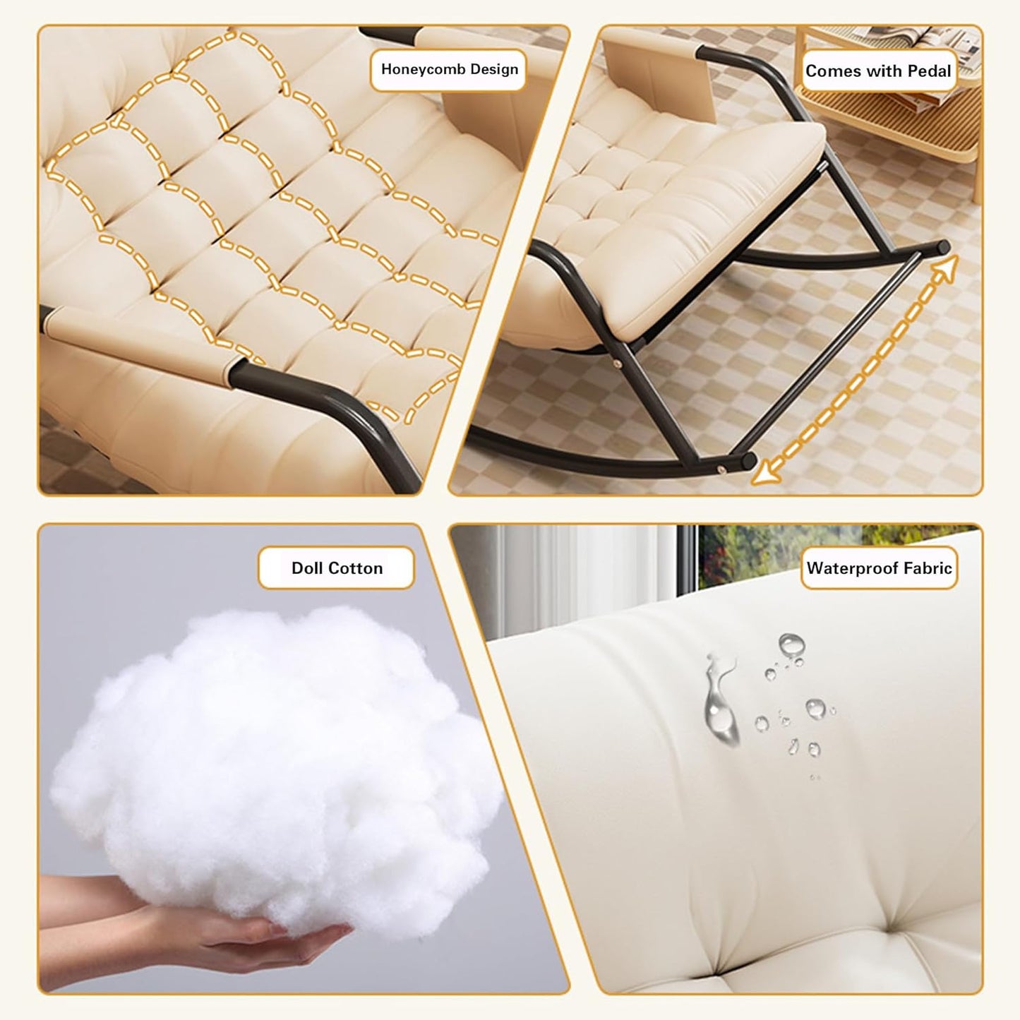 Large Outdoor Rocking Chair, Oversized Rocking Papasan Chair with Thick Cushion And Frame Outdoor Rocker, Comfy Chairs Lounge for Outside Porch Patio Backyard Balcony, Over Sized Rocking Chair, Outdoor Seating, Balcony Chair, Cozy Seating