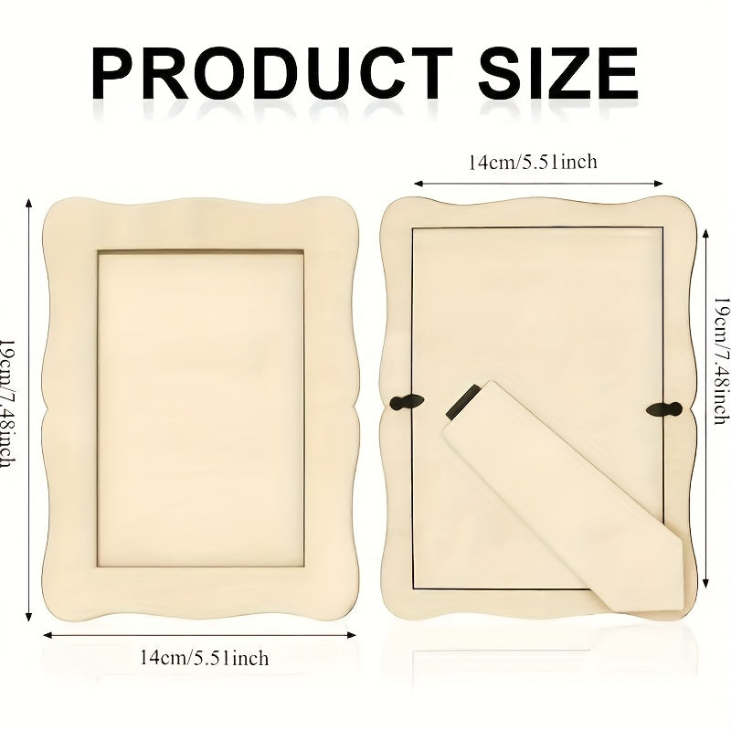 Unfinished Wave-Shaped Wooden Picture Frames for 5.5x7.5 Photos - Natural Solid Wood DIY Craft Frames, Contemporary Rectangular Vertical Design for Painting, Birthdays, Weddings, Home Decor, Wood Pieces for Crafts, Photo Display Frames