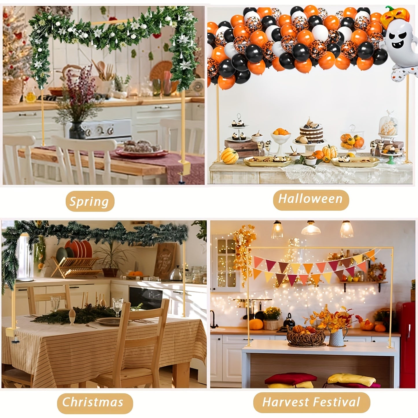 Adjustable Golden & Black Metal Tabletop Arch Stand with Clamps - Versatile Event Decor for Weddings, Parties, Holidays - Perfect for Floral Arrangements, Photo Backdrops & Festive Centerpieces - Sturdy Decorative Stand for Table Displays