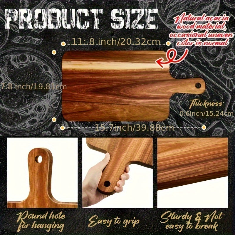 5/10/20pcs Acacia Wood Cutting Boards With Handles - 15.7" X 7.8" - Perfect For Pizza, Bread, Cheese, Charcuterie, Fruit & Vegetables