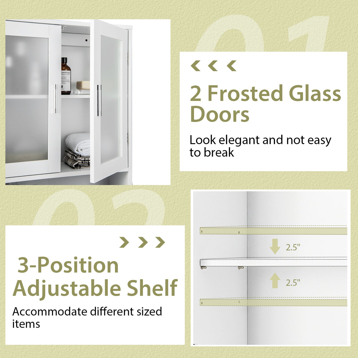 Over the Toilet Storage Cabinet - Space-Saving Bathroom Organizer with Adjustable Shelf, Freestanding Bathroom Cabinet with Heavy-Duty P2 MDF Construction, Over-The-Toilet Storage Rack for Bathroom