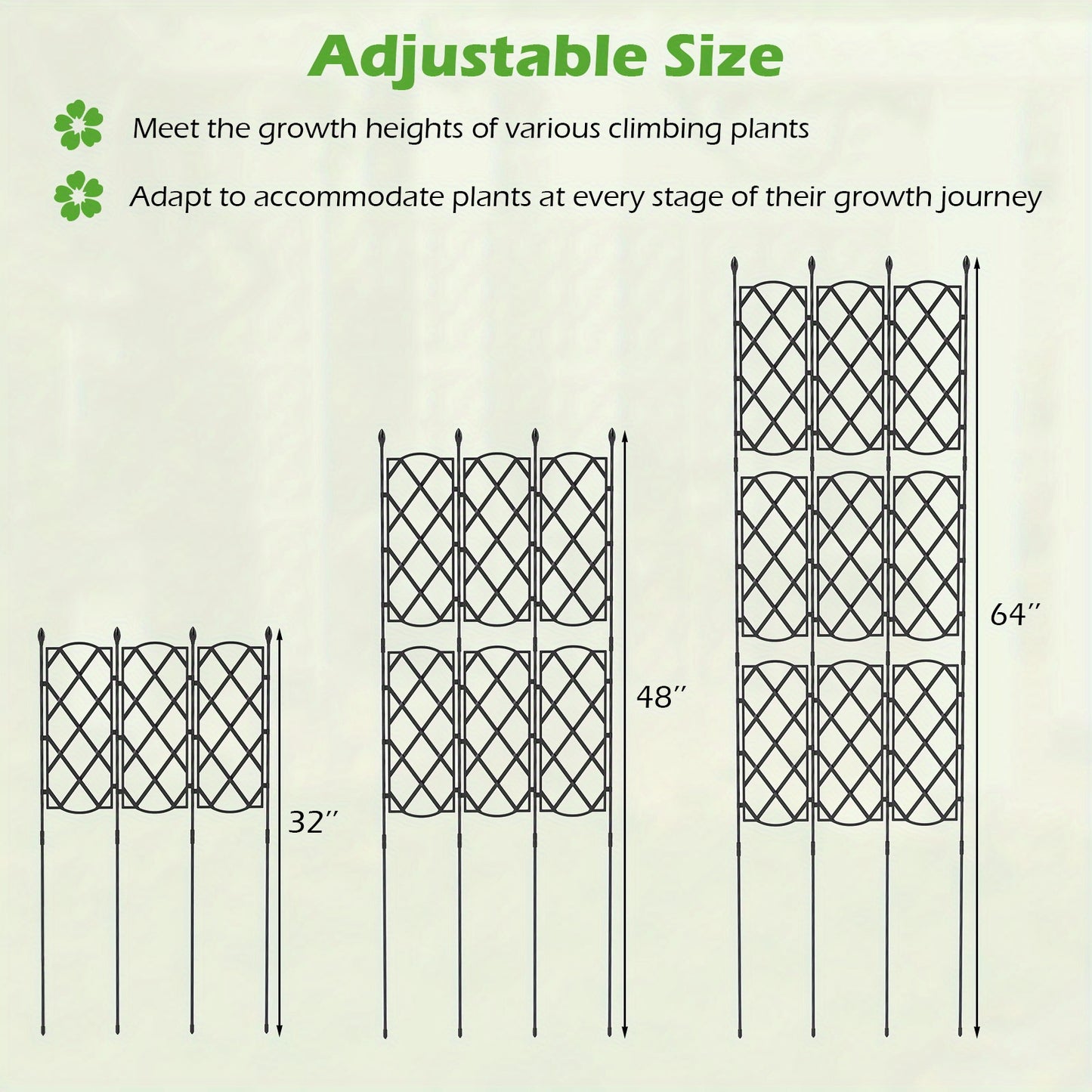3-Pack Garden Trellis for Climbing Plants - Adjustable Height 32"-64" Rustproof PE-Coated Steel, Flexible Lattice Design for Roses, Vines, Privacy Screen - Indoor/Outdoor Use with Spiked Legs & Easy Assembly, Outdoor Trellis for Climbing Plants