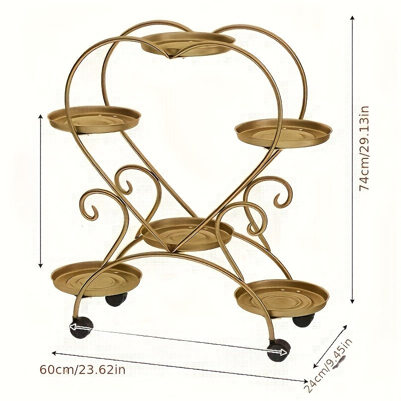 Contemporary Heart-Shaped Metal Plant Stand - Multi-Level Hanging Planter Shelf With Multiple Components, Versatile Indoor And Outdoor Floral Decor Display