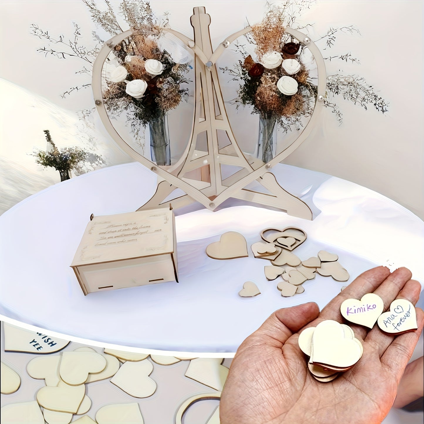 Wooden & Acrylic Love Heart Guestbook Box With 60/80pcs Interchangeable Hearts - Romantic Guest Message Display For Weddings, Housewarming & Bachelor Parties - Handcrafted, No Electricity Needed