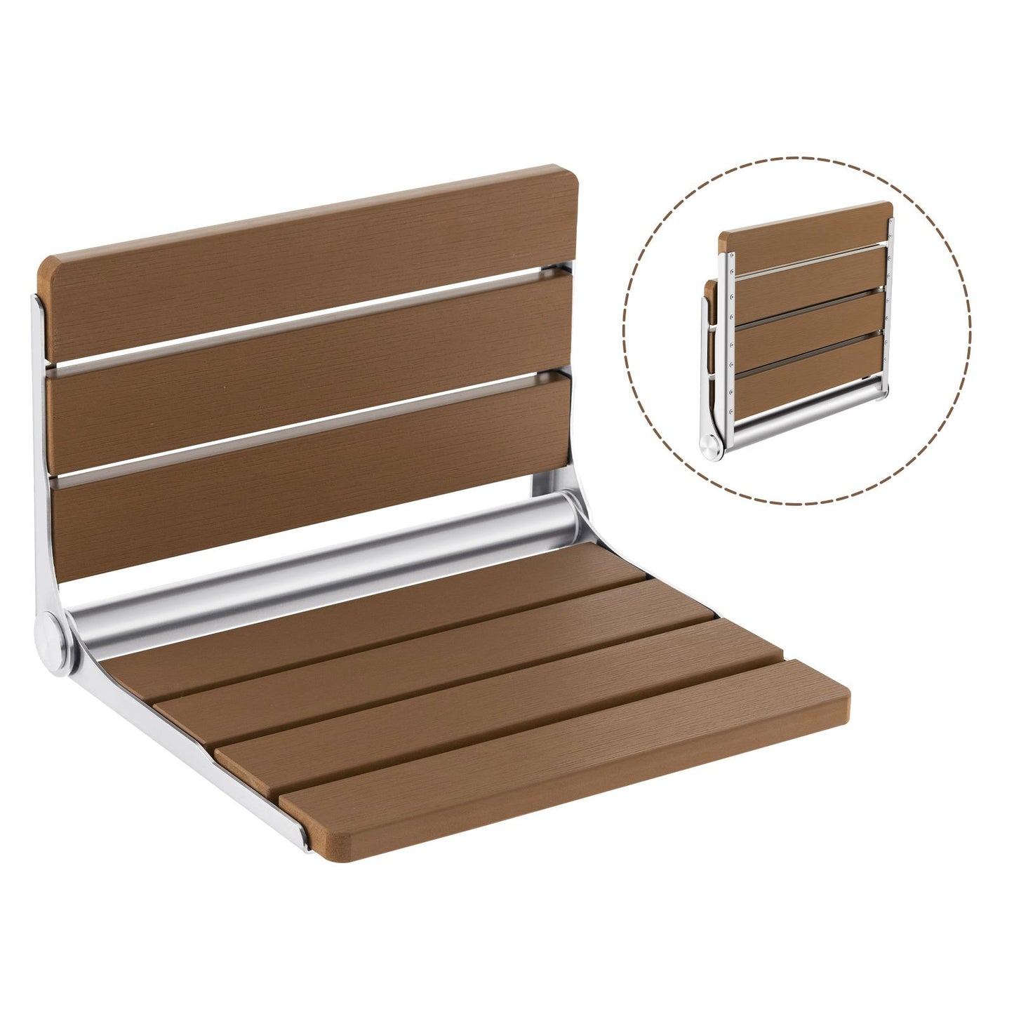 Space-Saving Folding Shower Bench - Sturdy Stainless Steel & HIPS, Wall-Mounted, Brown Wood Grain Design, Supports up to 330 lbs, Ideal for Seniors, Pregnant, Disabled with Easy Installation Kit, Shower Bench for Inside Shower