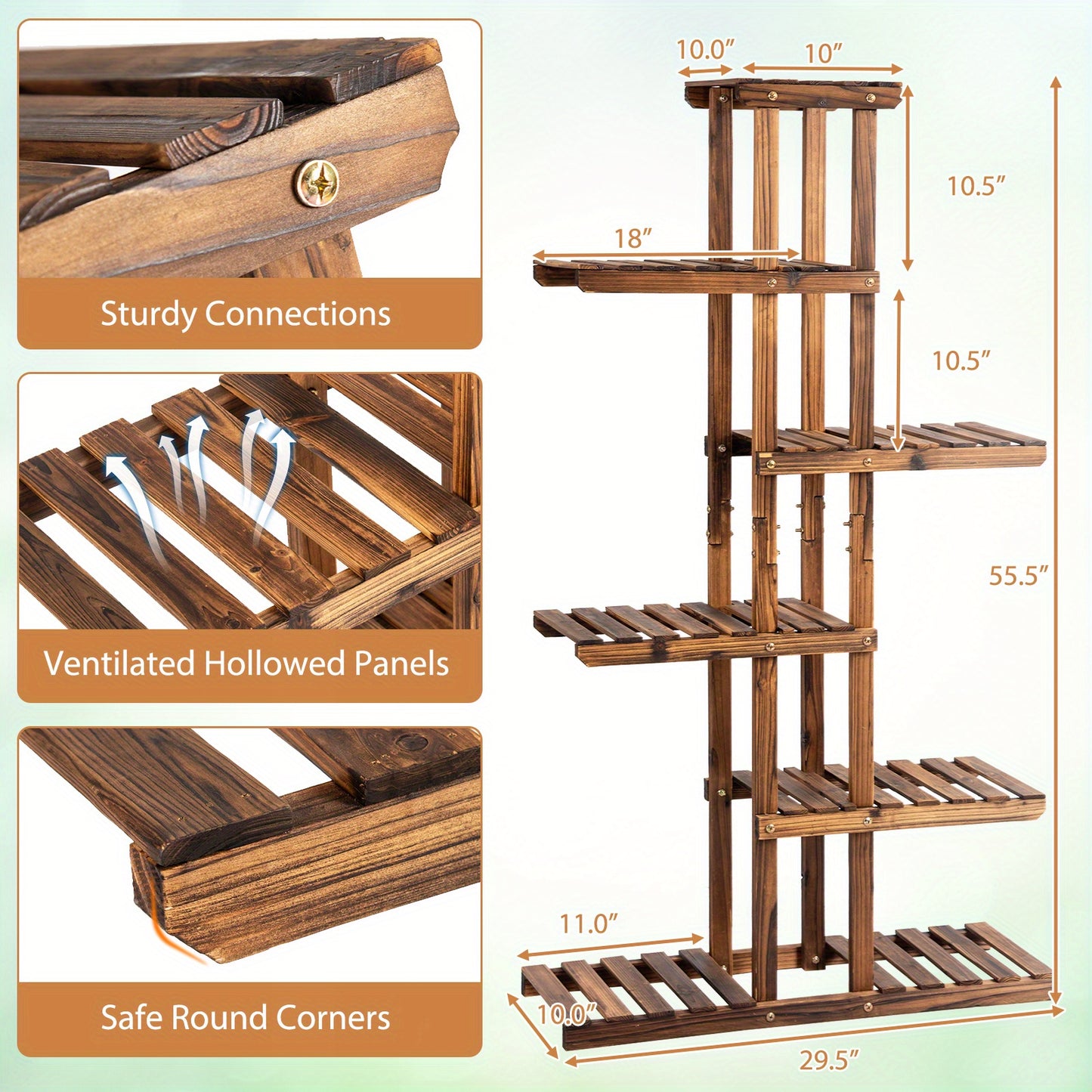 6-Tier Wooden Plant Stand - Sturdy Fir Wood Indoor/Outdoor Flower Rack with 6 Shelves, Easy Assembly for Balcony, Garden, Living Room - Space-Saving Vertical Design for Multiple Pots, Indoor Plant Display, Natural Wood Finish, Durable Construction