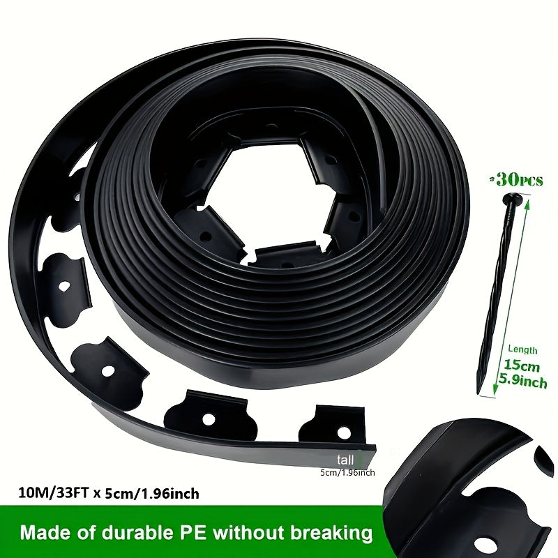 33/66ft, Landscaping Grass And Stone Isolation Belt, Thickened Retaining Strip, Lawn Garden Tree Circle, L-shaped Separation Belt, Root Belt, Black And Green