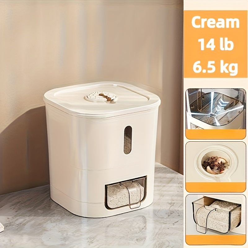 14/25lb Automatic Rice Dispenser with Cup, Large Capacity, Moisture-Proof And Sealed Rice Storage Container, Suitable for Rice, Grains, Flour, Pet Food, And Other Kitchen Supplies