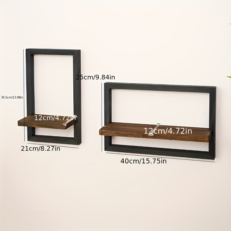 2pcs Solid Wood Floating Shelves Set | Modern Wall Shelves for Living Room, Bedroom & Office Decor | Easy Installation No Drilling | Display Books, Plants, Photo Frames | Rustic Industrial Wall Storage Solution