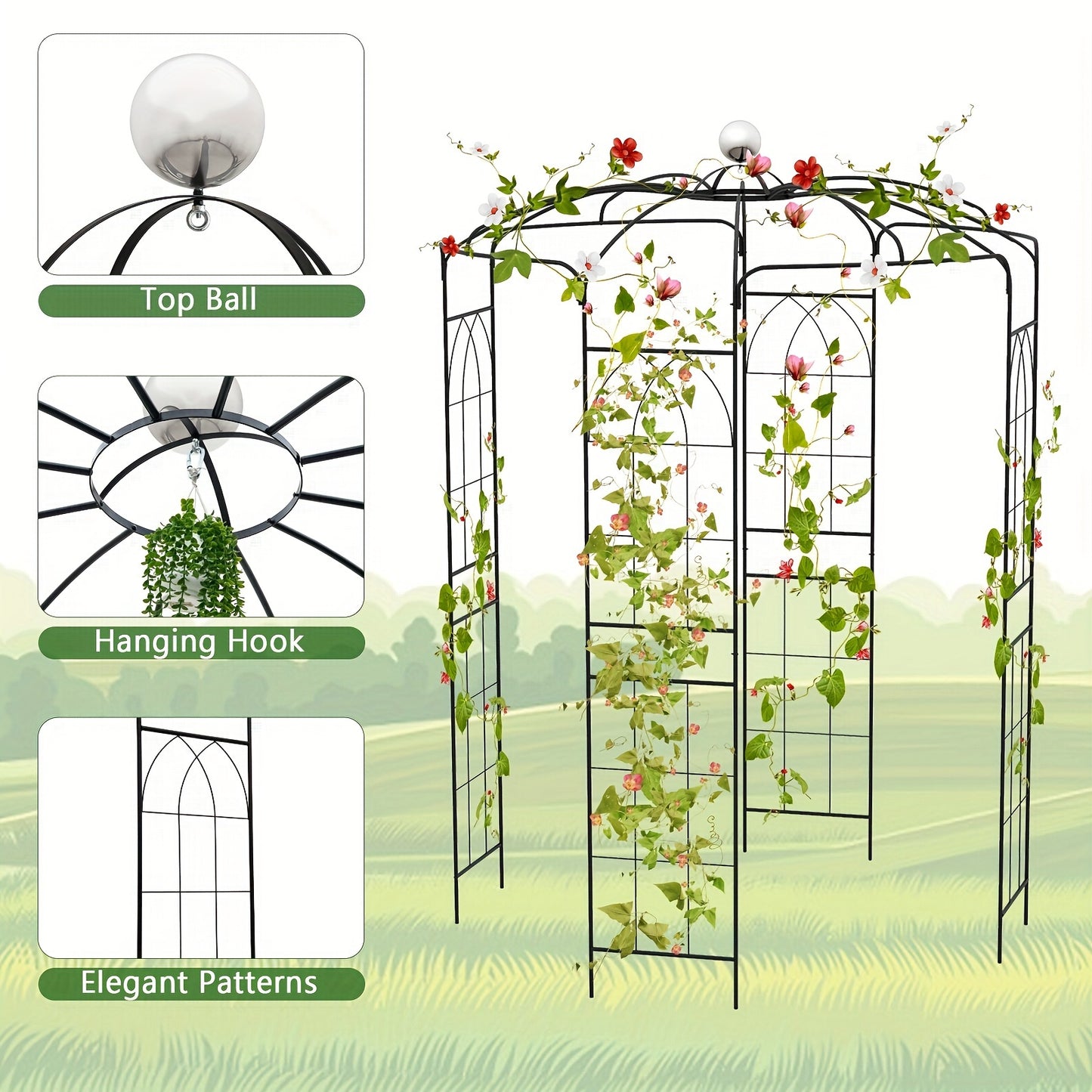 9.4' High x 6.8' Wide Birdcage Shape Arch w/Hanging Hook French Style Wedding