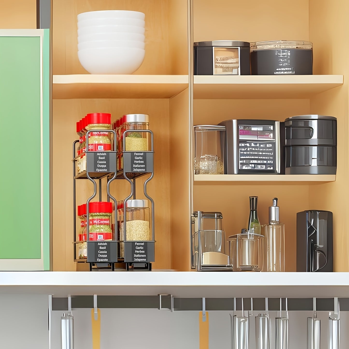 2pcs Spice Rack Organizer For Cabinets, Heavy Duty Slide Out Design With Labels, 5.2" W X 10.75" D X 10" H, No Jars