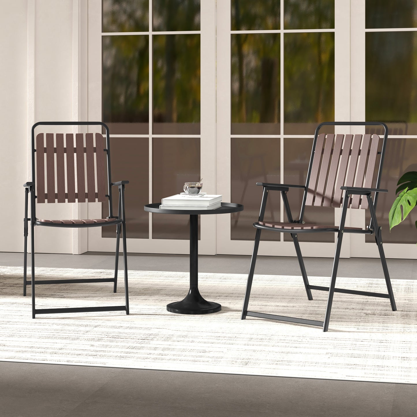 4pcs Patio Folding Chairs, Portable Outdoor Dining Chairs w/ PP Seat & Back, 400 LBS Heavy-Duty Metal Frame, Space-Saving Outdoor Slatted Chairs for Yard, Balcony, Porch.