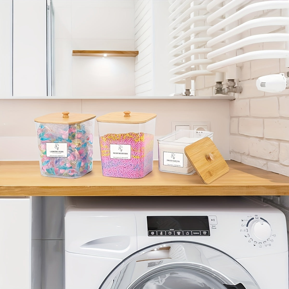 3 Pack Clear Laundry Storage Containers - Organization Set With Lids, Labels For Detergent, Dryer Sheets | Home Organization Bins, Canisters
