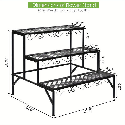 3 Tiers Metal Plant Stand Ladder Flower Pot Rack Decorative Planter Holder