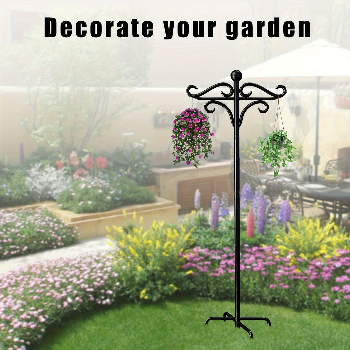1/2pcs Heavy Duty Double-Sided Garden Hooks - Sturdy 5-Prong Metal Poles for Bird Feeders, Planters & Lanterns | Weather-Resistant Outdoor Decor, Effortless Setup