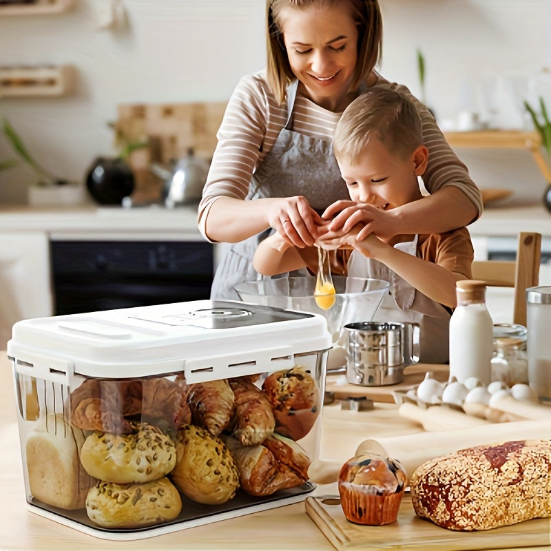 1.32 Gallon (5L) Airtight Bread Box with Flip-Top Lid - Transparent Window, Includes Measuring Cups