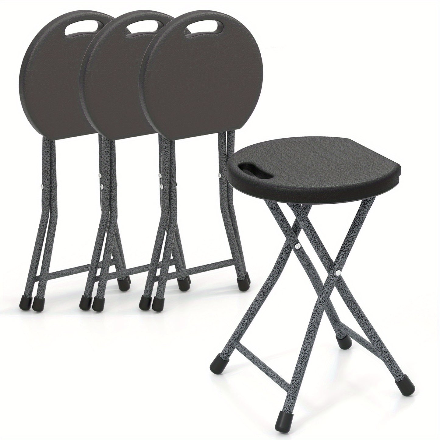 Set of 4 Folding Stools, Portable Camping Chairs with Handle, 18" Foldable Stools for Adults, Indoor Outdoor Stools for Fishing Travel Gardening Home, 330 LBS Capacity
