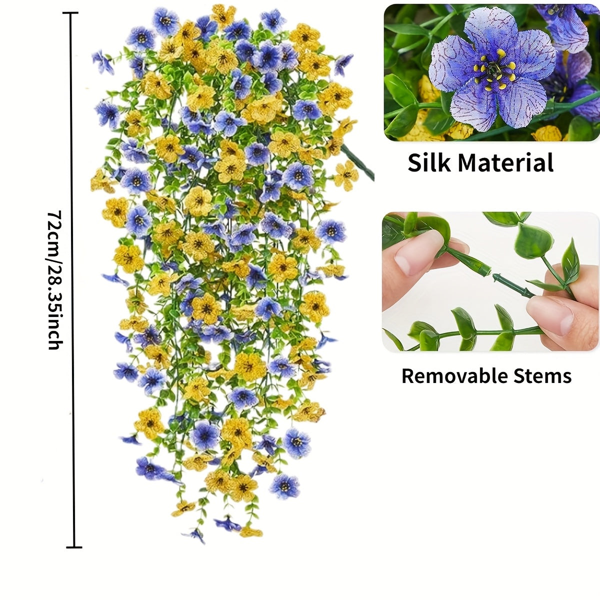 8pcs UV-Resistant Artificial Hanging Vines with Vibrant Blue & Yellow Flowers - Flexible Stems for Easy Shaping, No Maintenance Bohemian Chic Home Decor, Artificial Flowers for Home Decor, Garden Decor, Porch Embellishment, Easy Shaping Vines