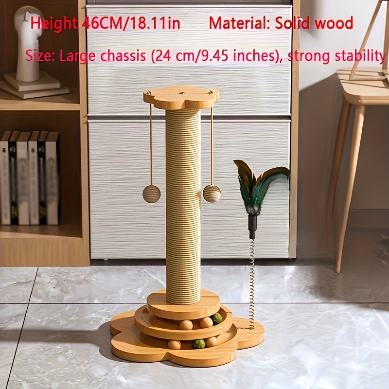 1pc Whisker Wonders Solid Hardwood Cat Scratching Post with Turntable - Interactive Teaser Stick, Scratch-Resistant Board & Sisal Climbing Stand for Active Cats