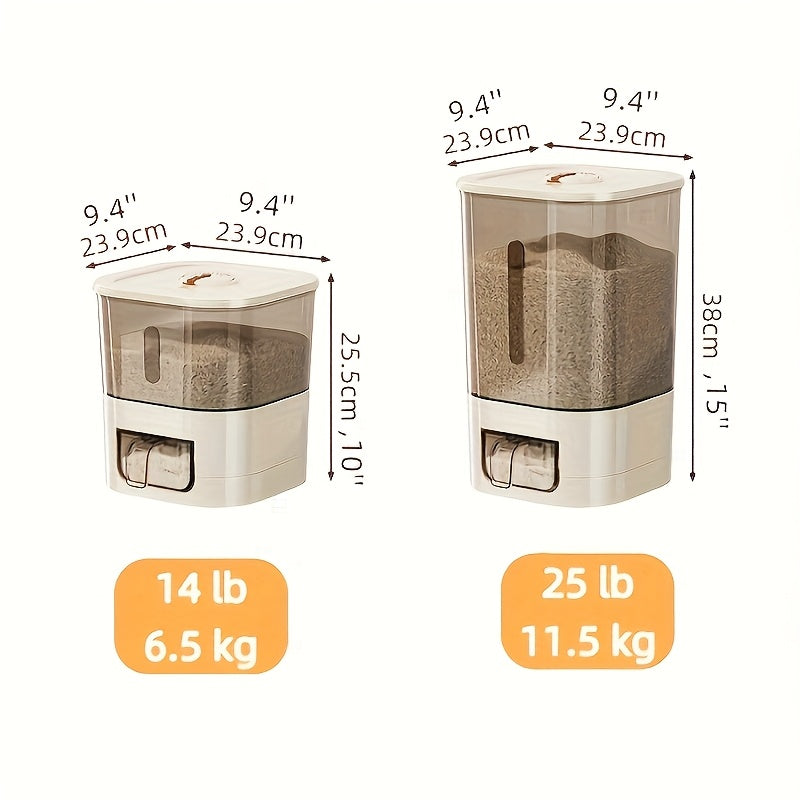 14/25lb Automatic Rice Dispenser with Cup, Large Capacity, Moisture-Proof And Sealed Rice Storage Container, Suitable for Rice, Grains, Flour, Pet Food, And Other Kitchen Supplies