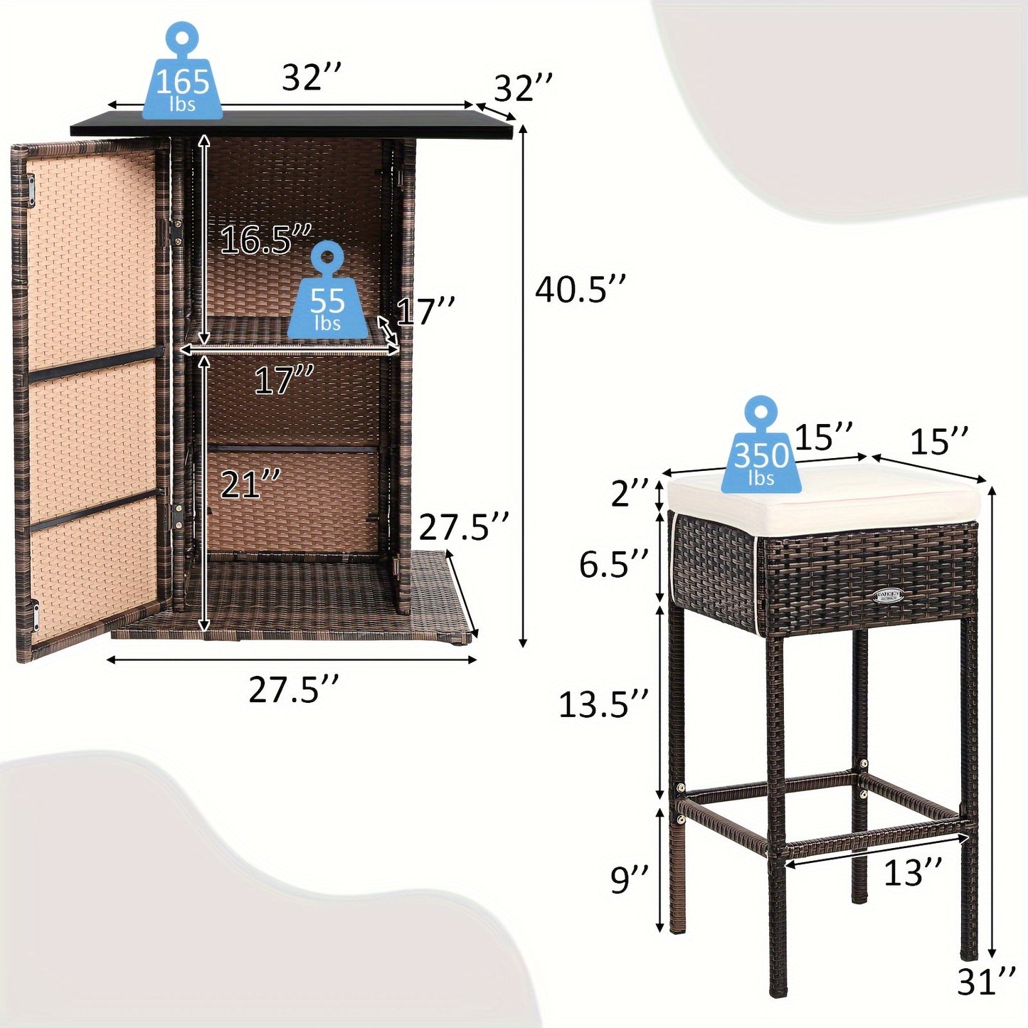 5pcs Rattan Patio Bar Set with Hidden Storage - Includes Table, 4 Stools & Waterproof Cushions - Weather-Resistant PE Wicker for Outdoor Gatherings, Shelf