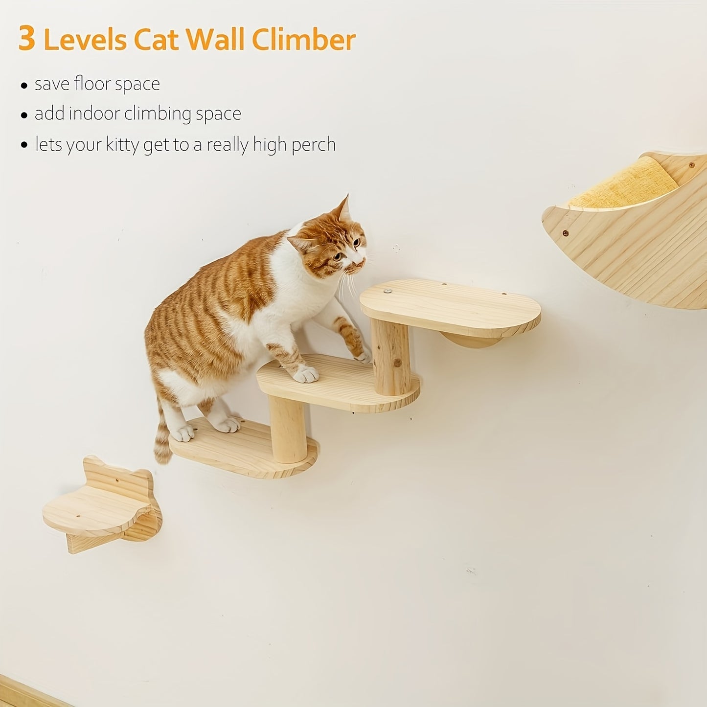 Sturdy Wooden Cat Wall Shelf - 3/5-Level Climbing Ladder & Perch for Indoor Cats, Interactive Play and Exercise Furniture