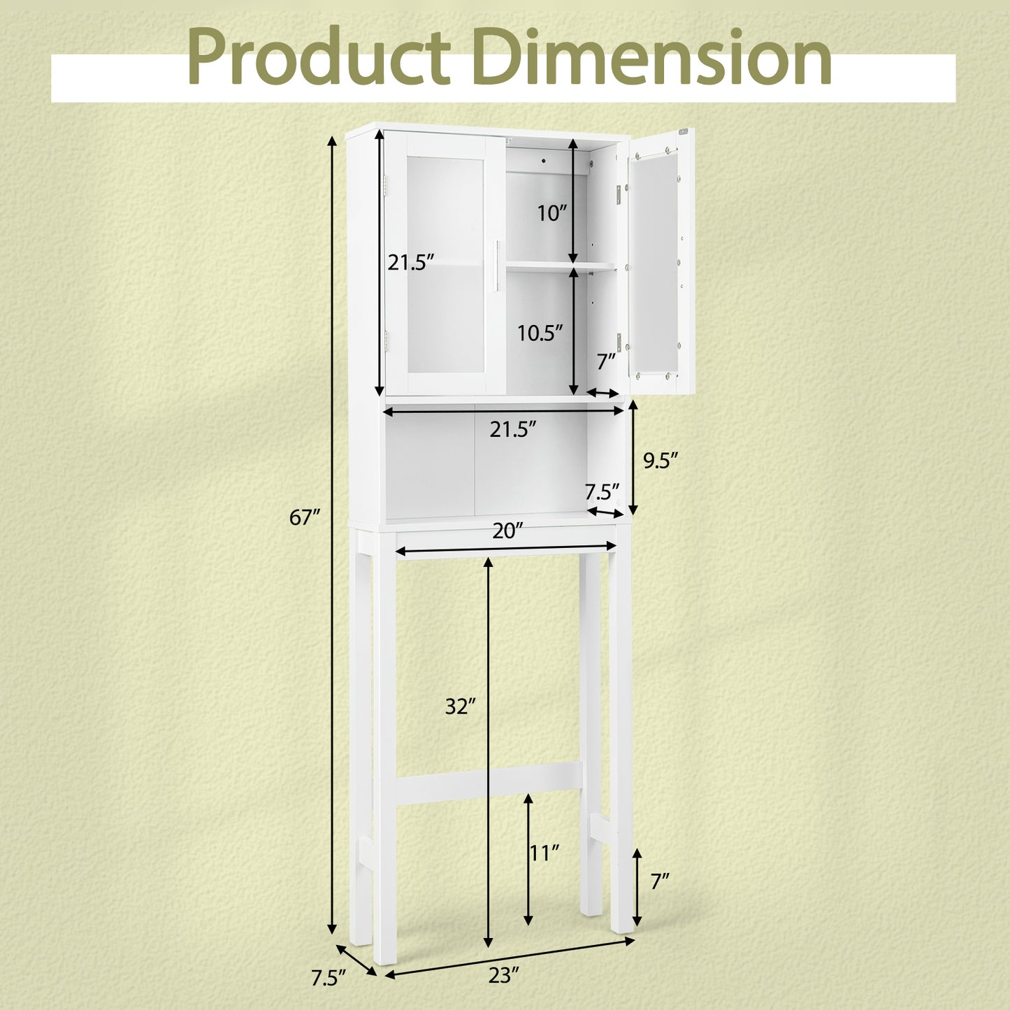 Over the Toilet Storage Cabinet - Space-Saving Bathroom Organizer with Adjustable Shelf, Freestanding Bathroom Cabinet with Heavy-Duty P2 MDF Construction, Over-The-Toilet Storage Rack for Bathroom