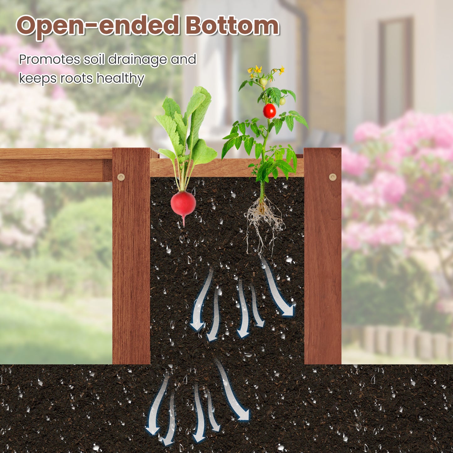 Hardwood Flower Box w/ Bench, Outdoor Raised Garden Bed w/ Spacious Seat, Open-ended Bottom, Perfect for Herbs, Fruits, Vegetables, 2-in-1 Planter Bench for Patio, Backyard, Garden
