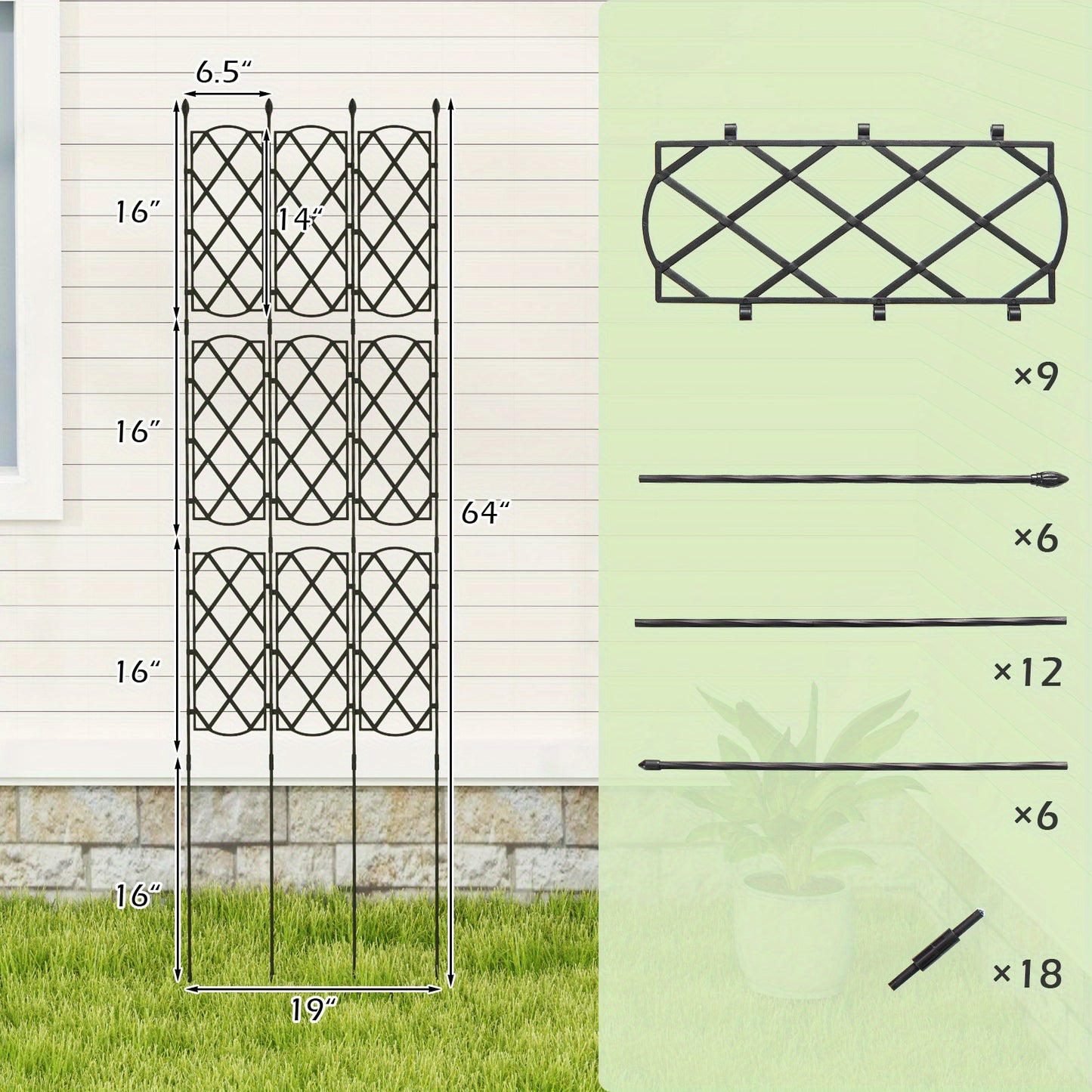 3-Pack Garden Trellis for Climbing Plants - Adjustable Height 32"-64" Rustproof PE-Coated Steel, Flexible Lattice Design for Roses, Vines, Privacy Screen - Indoor/Outdoor Use with Spiked Legs & Easy Assembly, Outdoor Trellis for Climbing Plants